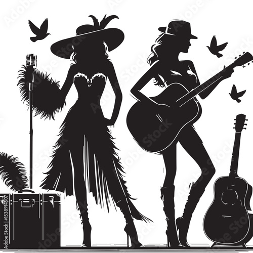 silhouette of a person playing guitar, editable vector image