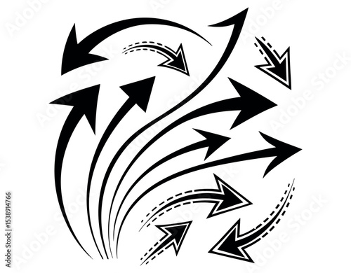Arrow Design for Graphic Projects, Collection of Black Arrows in Various Styles, diverse assortment of black arrows in various shapes and orientations. arrow, arrows, black, black arrows, graphic desi