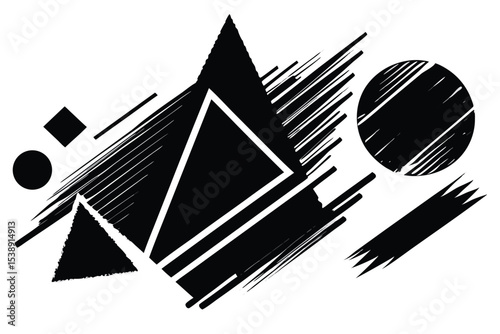 Abstract grayscale geometric brush stroke design