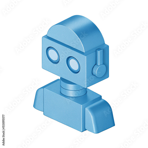 3D Icon, Minimal icon of a humanoid robot head with digital eyes, isolated