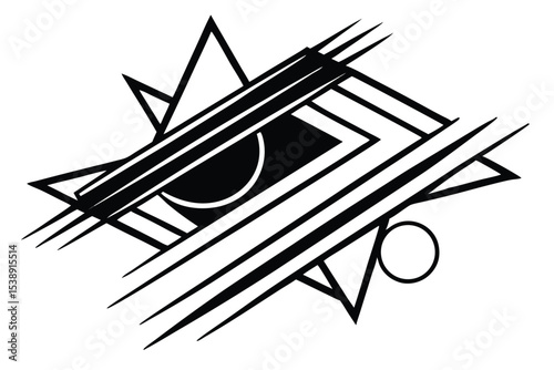 Abstract geometric grayscale brush stroke design