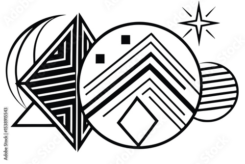 Abstract geometric grayscale brush stroke design