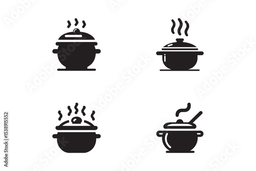 Set of hotpot silhouette on white background. Hotpot dish vector icon
