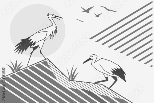 Abstract grayscale geometric brush stroke design