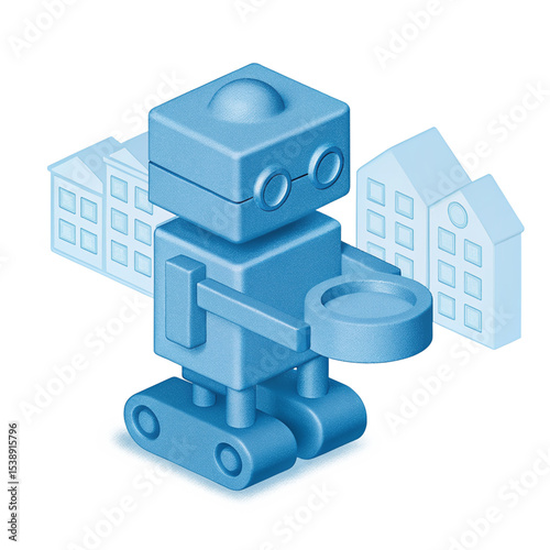 3D Icon, A small self-driving robot delivering a package in an urban setting
