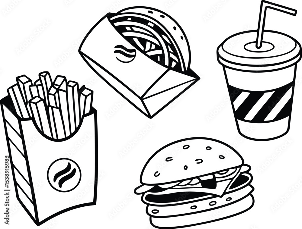 Fast Food Illustration Burgers, Fries, and Soda Fast Food Illustration Burgers, Fries, and Soda