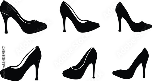 high heel shoes vector, woman shoe silhouette, high heel black silhouette illustration.
