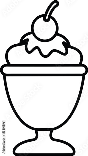 ice cream sundae icon line art vector illustration on transparent background	
