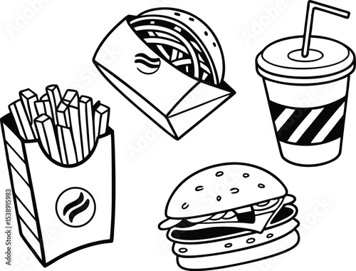 Fast Food Illustration Burgers, Fries, and Soda