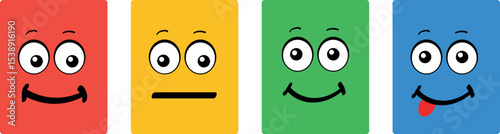 Modern Flat Design Emoticon Set Showcasing Diverse Expressions and Reactions, Perfectly Crafted for Social Networking and Digital Messaging Platforms

