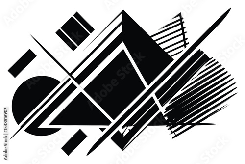 Abstract grayscale geometric brush stroke design