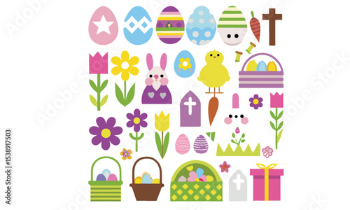 A collection of Easter bunny and bird characters