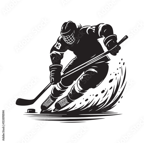 Ice hockey arena player shooting Competitive Team Intense Game. professional forward player