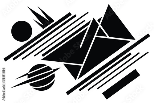 Abstract grayscale geometric brush stroke design