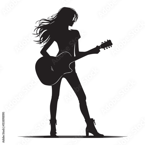 silhouette of a person playing guitar, editable vector image