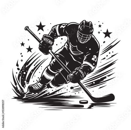 Ice hockey arena player shooting Competitive Team Intense Game. professional forward player