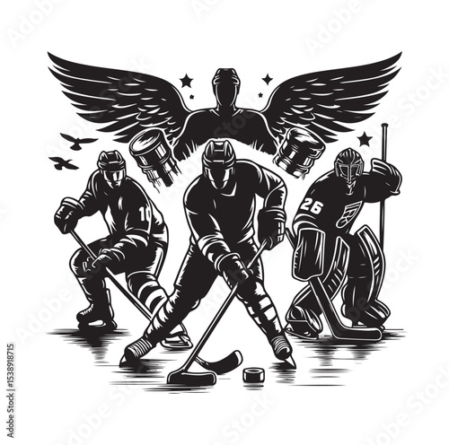 Ice hockey arena player shooting Competitive Team Intense Game. professional forward player