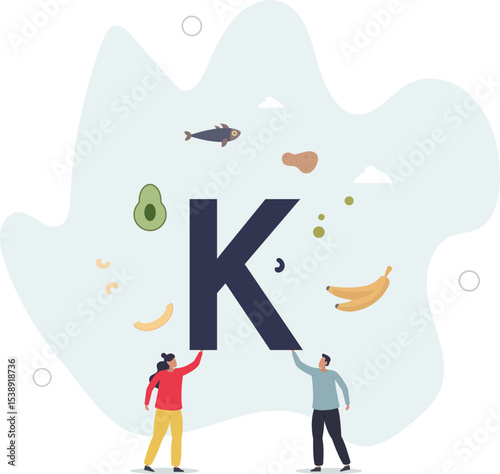 Potassium in food as natural mineral source for health.Healthy eating with organic nutrients and vitamins. character life .