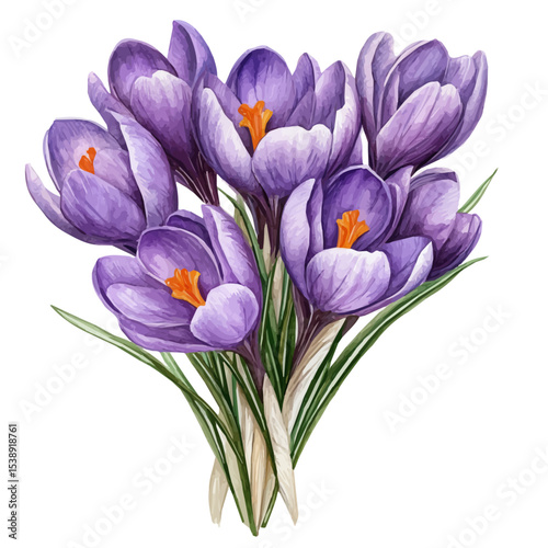 watercolor of A Crocus Bouquet, vector, isolated on a white background.