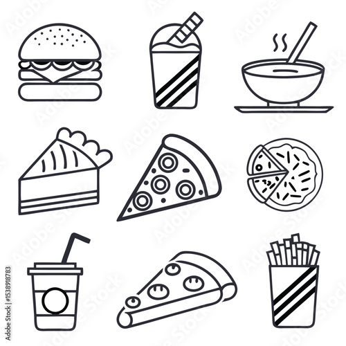 Fast Food Icons Delicious Burger, Pizza, Fries, and More!