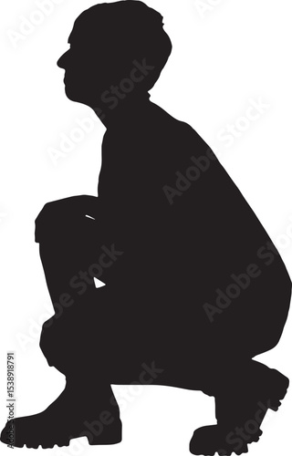 vector; silhouette of a side view of squatting woman