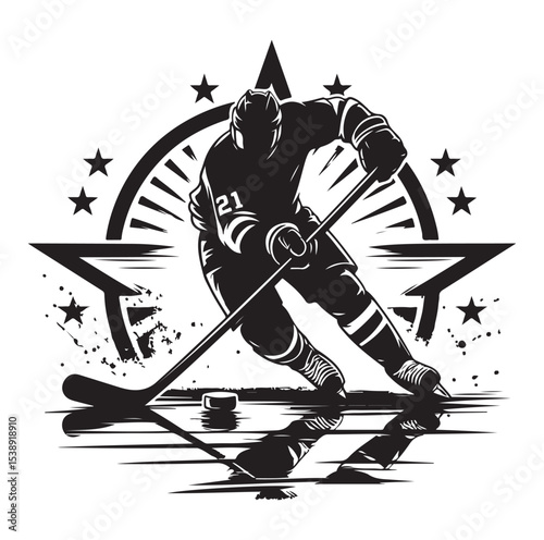 Ice hockey arena player shooting Competitive Team Intense Game. professional forward player