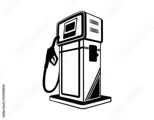 Black and White Illustration of a Fuel Pump, graphic, and stylized illustration of a gas pump, gas pump, fuel pump, vintage gas station, retro, classic, black and white, illustration, graphic, vector,