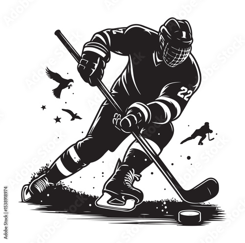 Ice hockey arena player shooting Competitive Team Intense Game. professional forward player