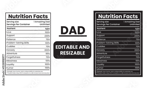 Dad Nutrition Facts Label Vector – Funny Father’s Day Design for Gifts & Apparel