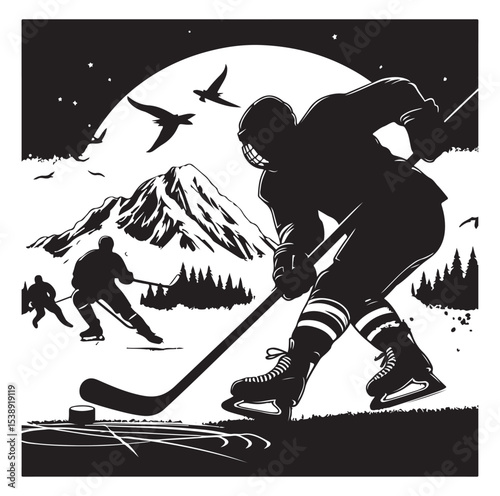 Ice hockey arena player shooting Competitive Team Intense Game. professional forward player