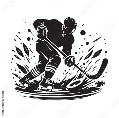 Ice hockey arena player shooting Competitive Team Intense Game. professional forward player
