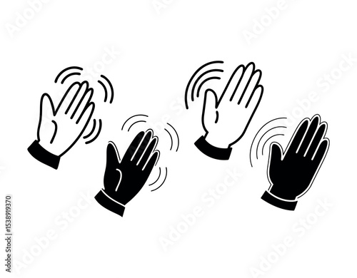Simple Black and White Clapping Hands Icon, graphic illustration of two hands clapping, hand clap, applause, celebration, recognition, icon, graphic, vector, illustration, simple, flat design, black a