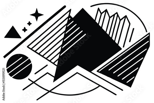 Abstract geometric grayscale brush stroke design