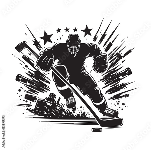 Ice hockey arena player shooting Competitive Team Intense Game. professional forward player