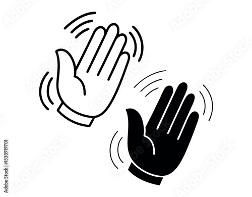 Simple Black and White Clapping Hands Icon, graphic illustration of two hands clapping, hand clap, applause, celebration, recognition, icon, graphic, vector, illustration, simple, flat design, black a