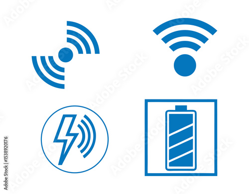 Wireless Connectivity and Battery Status Icons, Green Icons Representing Wireless, Battery, and Solar Power, icon set, green icons, wireless, wifi, battery, charging, solar power, solar panel, energy,