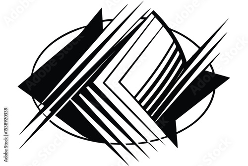 Abstract geometric grayscale brush stroke design