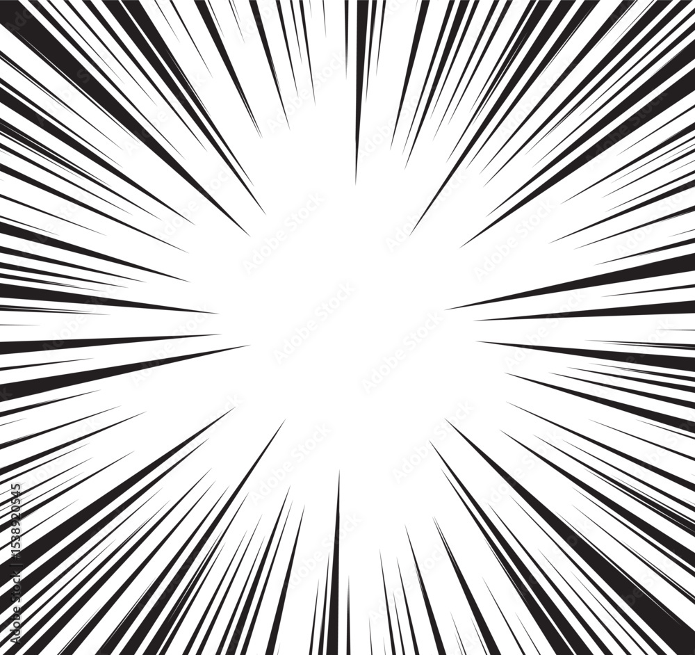 Manga comic explosion, motion or movement effect, vector background. Manga anime cartoon radial speed lines and abstract pattern for comic book burst, flash ray or explode bang action