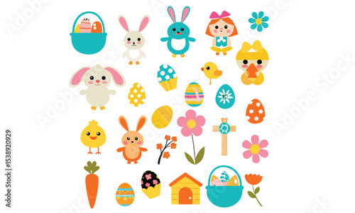 A collection of Easter bunny and bird characters