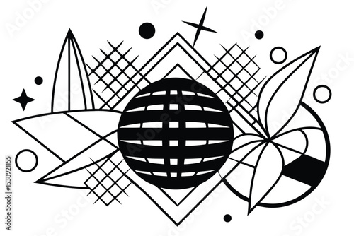 Abstract geometric grayscale brush stroke design