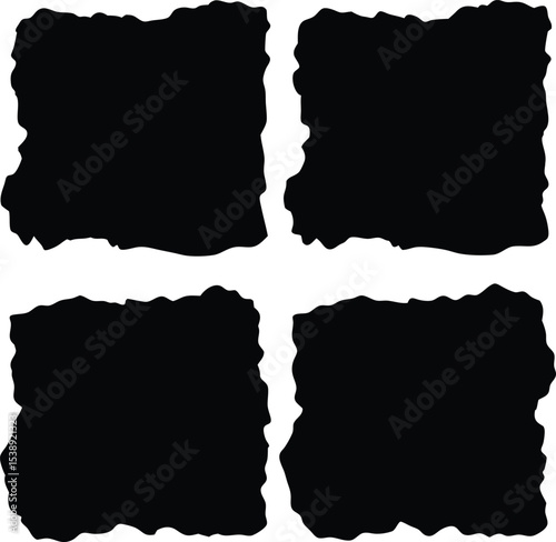 Set of Distressed Square Silhouette Frames; Rectangle Brushes; Collection of torn ripped paper sheets; Torn Paper Background 