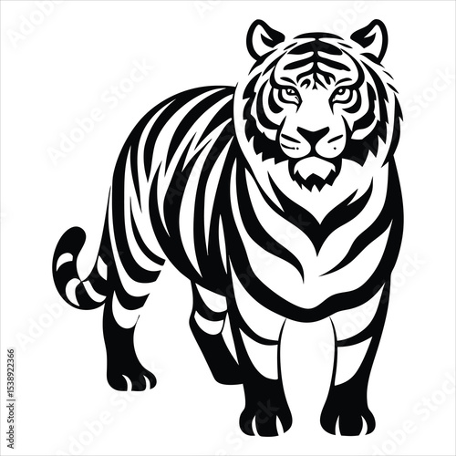 Majestic Tiger Silhouette Vector Illustration – Wild Jungle Animal Icon for Wildlife Conservation, Strength Symbol, Safari Adventure, and Nature-Themed Graphic Design Projects