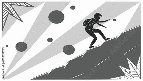 Abstract grayscale geometric brush stroke design