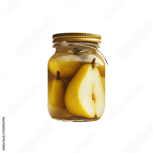Jar of Pickled Yellow Pears in Syrup, Freshly Preserved for Delicious Flavor and Texture on transparent background