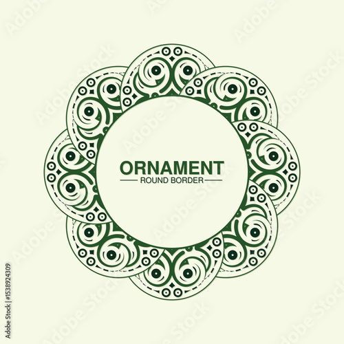Dark Green Round Border Ornament Floral Design
