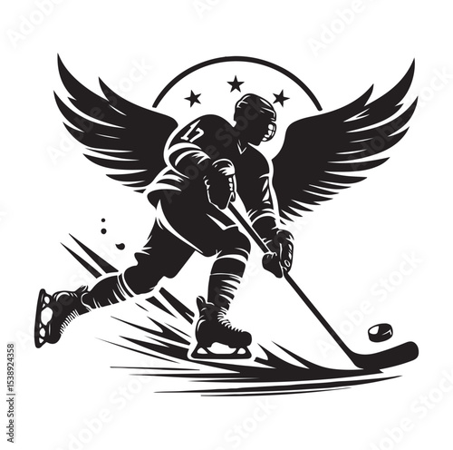 Ice hockey arena player shooting Competitive Team Intense Game. professional forward player