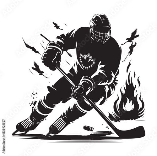 Ice hockey arena player shooting Competitive Team Intense Game. professional forward player