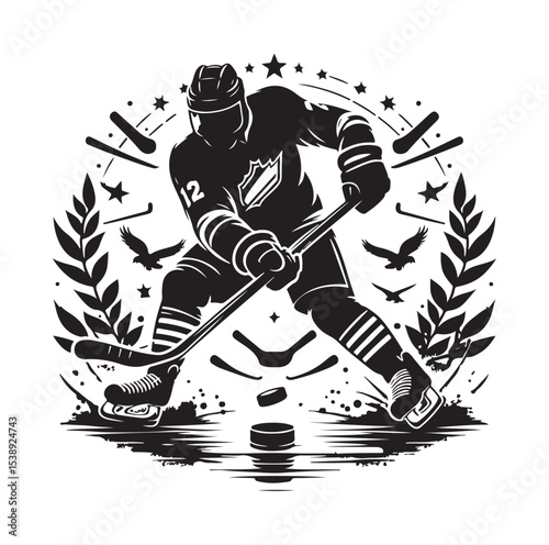 Ice hockey arena player shooting Competitive Team Intense Game. professional forward player