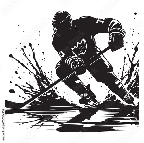 Ice hockey arena player shooting Competitive Team Intense Game. professional forward player