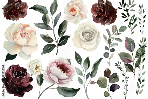 Premium Quality Visual of Watercolor Floral Elements Set for Wedding Invitations